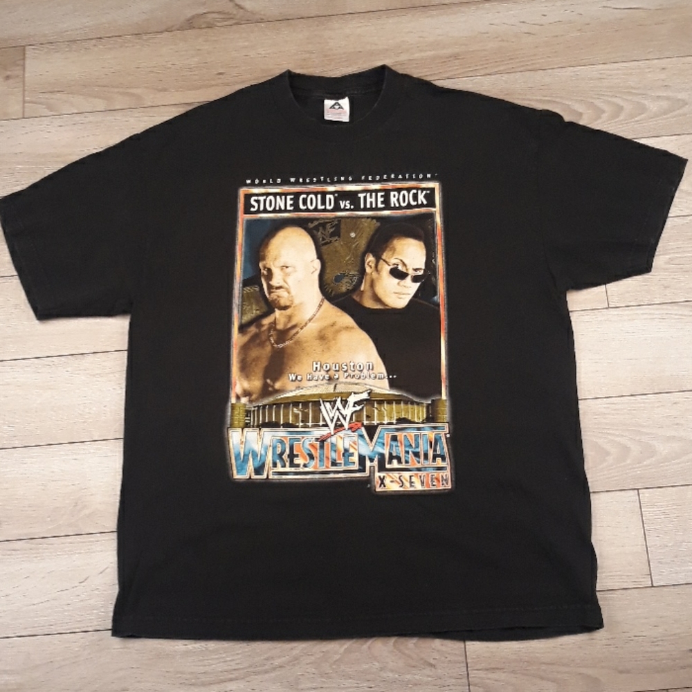 WWF Wrestle Mania X-Seven 17 Stone Cold VS The Rock XL Shirt 2001 SUPER RARE Y2K